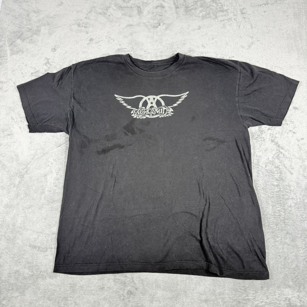Aerosmith XL Black Y2K T-Shirt Short Sleeve Distressed Graphic Tee